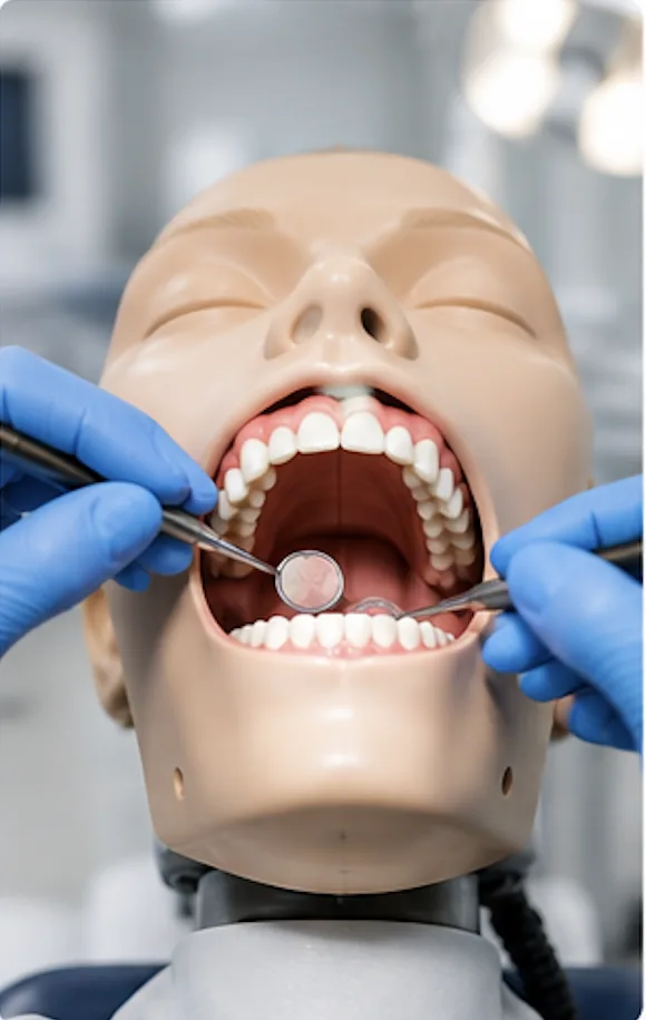 Intra-oral examination practice on a dental training manikin