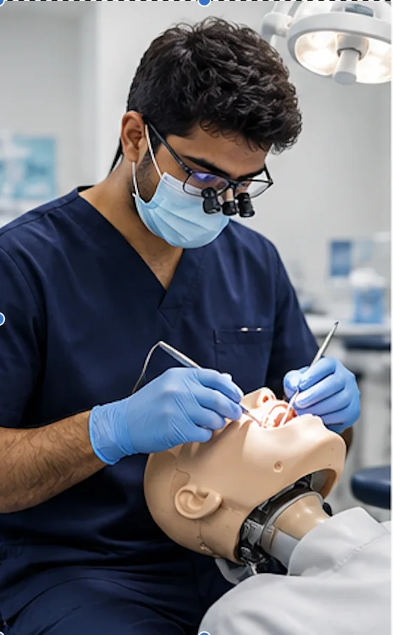 Overseas dentist practising ORE Part 2 clinical skills on a dental manikin